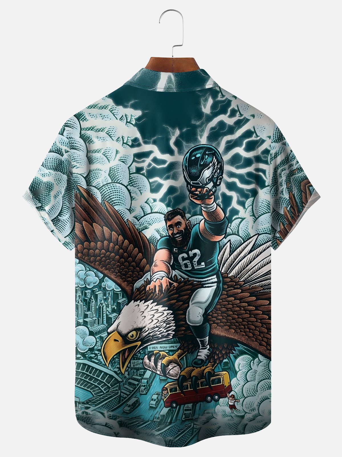 Moisture-Wicking American Football Philadelphia Art Eagles Chest Pocket Casual Shirt