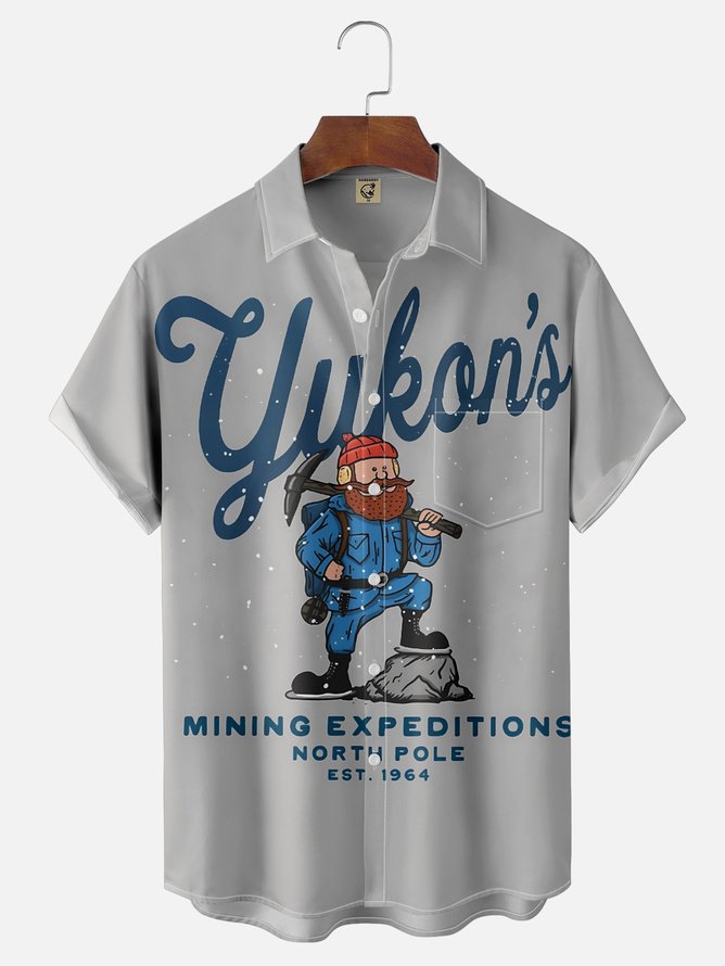 Tall Size Moisture Wicking Christmas Chest Pocket Hawaiian Shirt