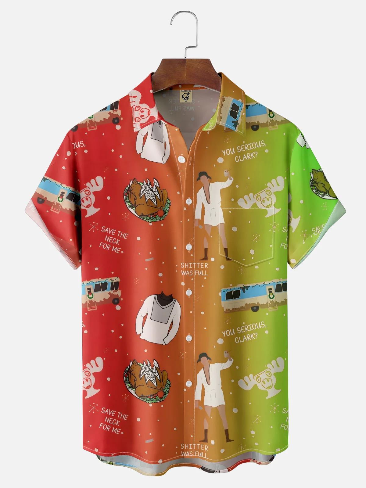 Moisture Wicking Crazy Christmas Vacation Eddie Chest Pocket Hawaiian Shirt