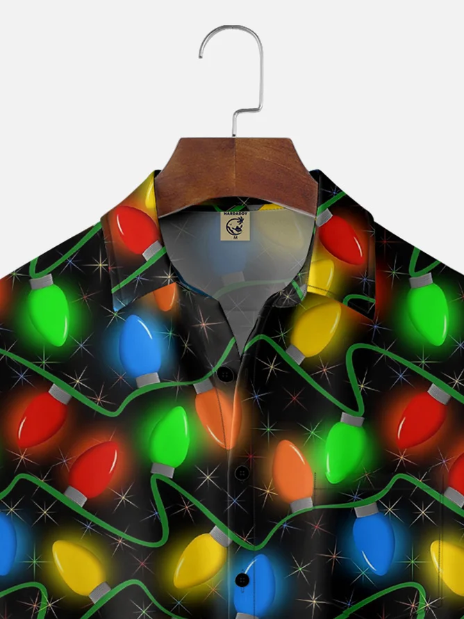 Tall Size Moisture Wicking Artistic Christmas Merry Christmas Lights Chest Pocket Hawaiian Shirt