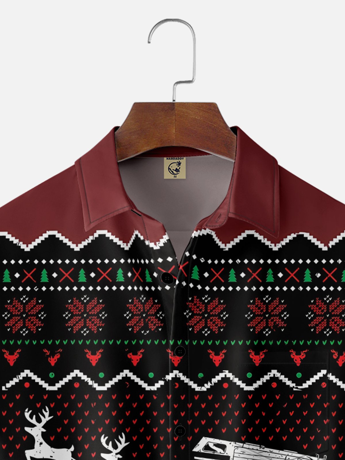 Moisture-wicking Christmas Elk Car Snowflake Chest Pocket Casual Shirt