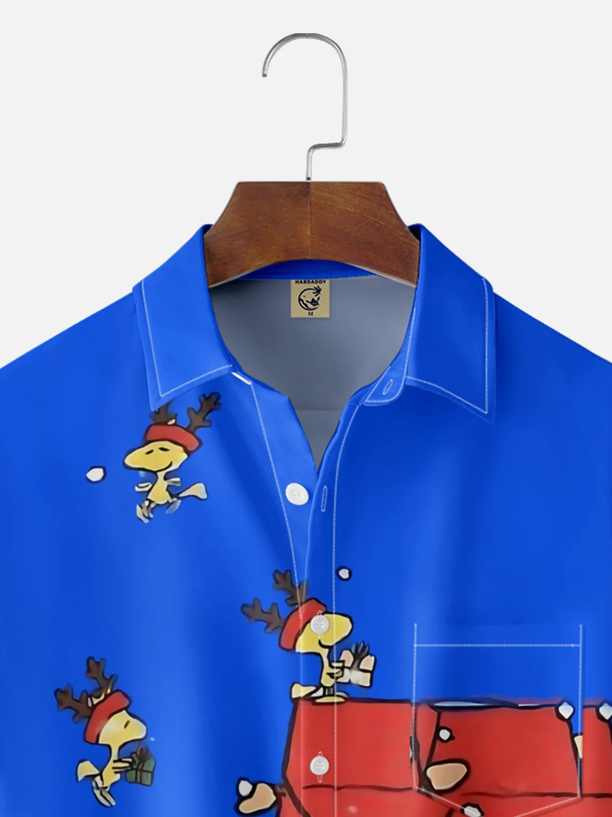 Tall Size Moisture-wicking Christmas Red House Christmas Tree Fun Chest Pocket Casual Shirt