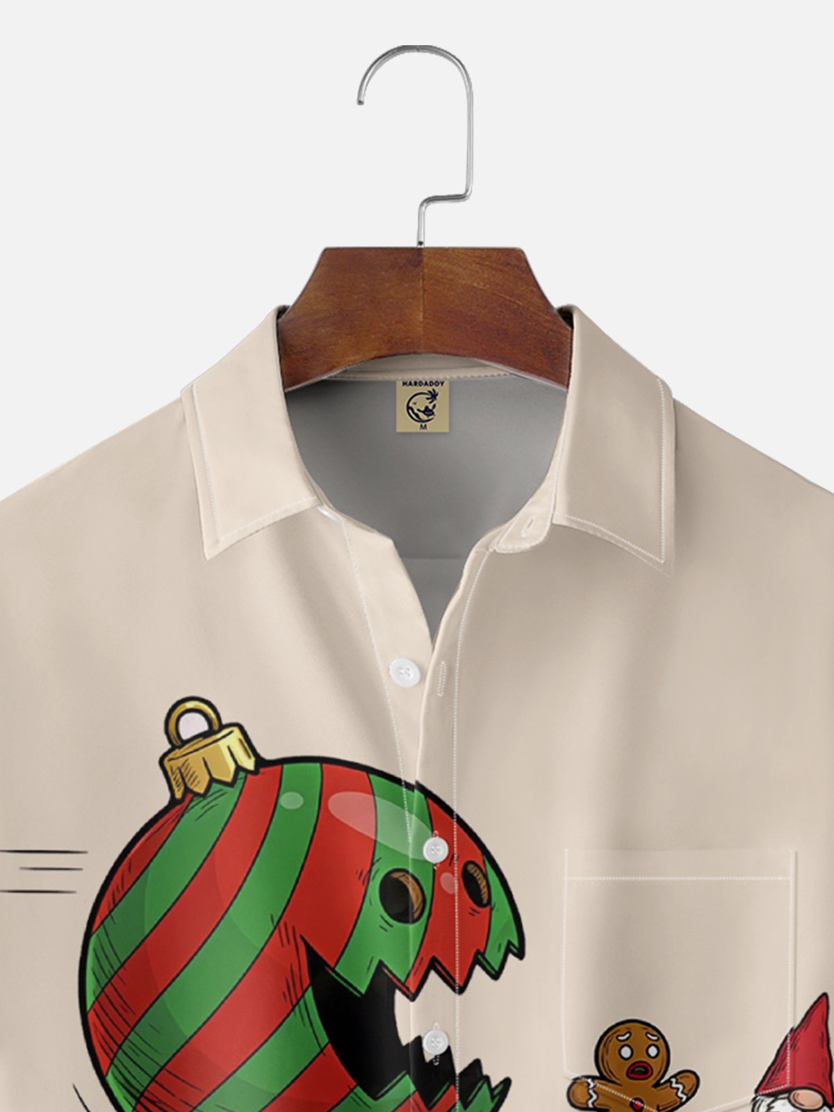 Moisture Wicking Santa Claus Gingerbread Man Snowman Chest Pocket Hawaiian Shirt