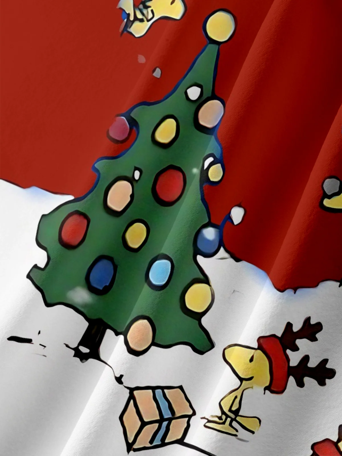 Tall Size Moisture-wicking Christmas Red House Christmas Tree Fun Chest Pocket Casual Shirt