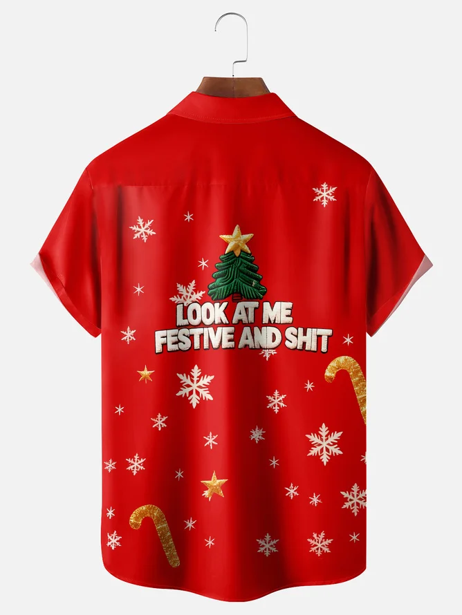 Tall Size Moisture-wicking Christmas Look At Me Festive And Shit Chest Pocket Holiday Shirt