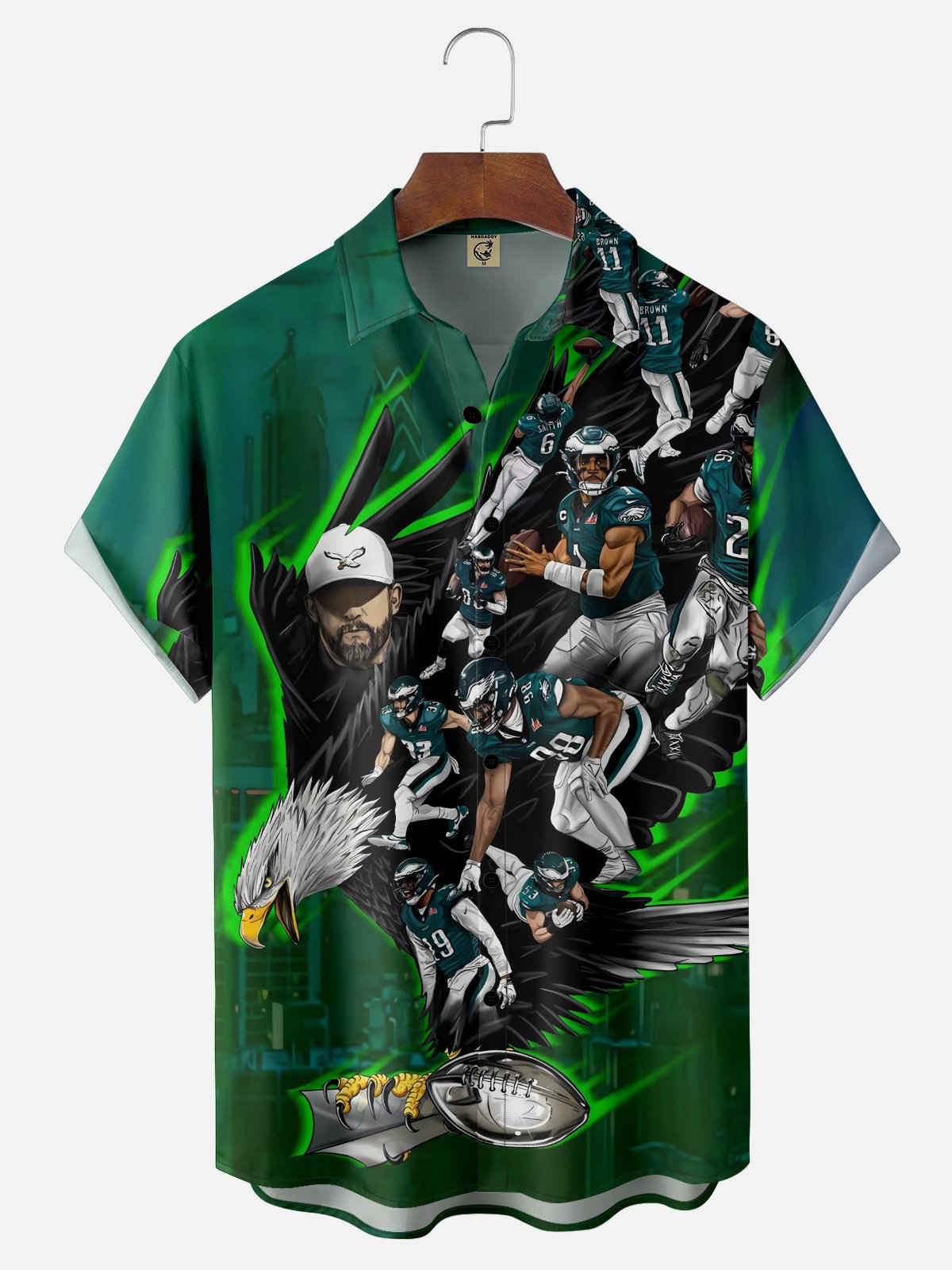 Moisture-Wicking American Football Philadelphia Art Eagles Chest Pocket Casual Shirt