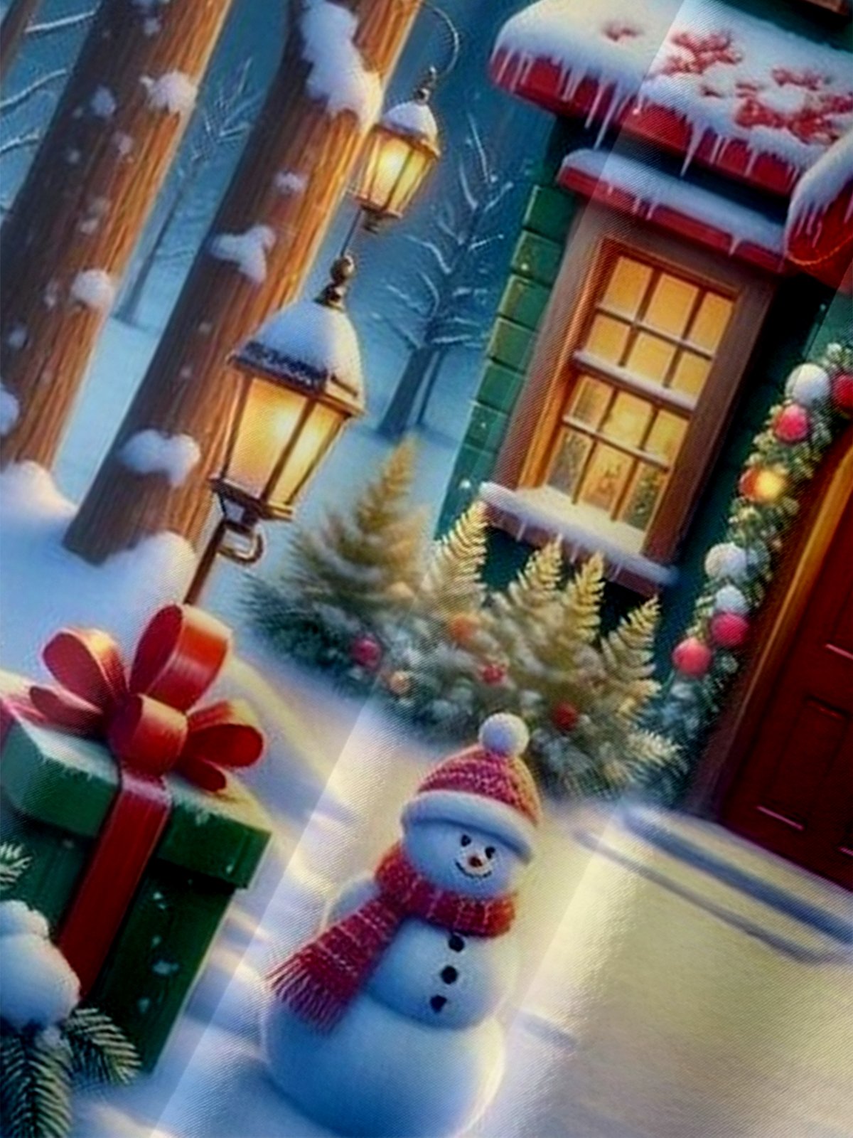 Moisture Wicking Christmas-themed House Snowman Chest Pocket Hawaiian Shirt