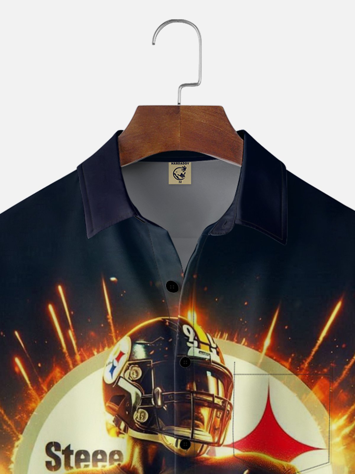 Moisture-wicking American Football Pittsburgh Art Steelers Chest Pocket Casual Shirt