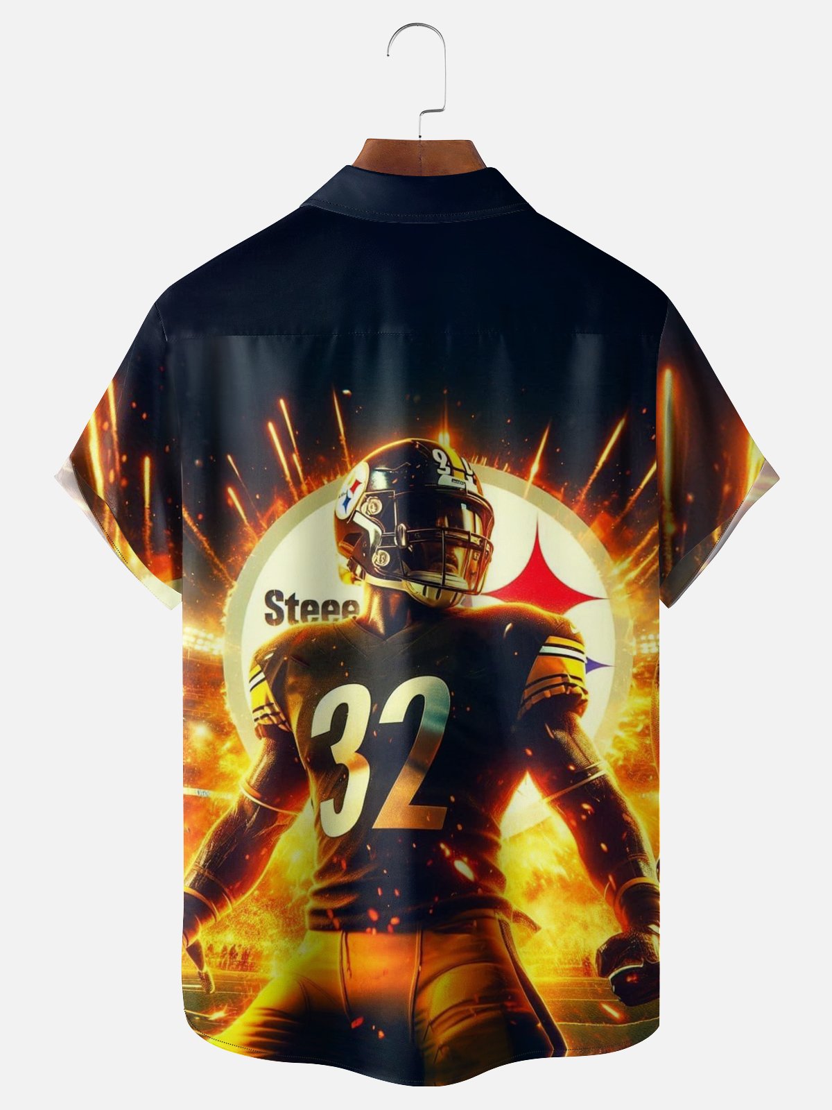Moisture-wicking American Football Pittsburgh Art Steelers Chest Pocket Casual Shirt