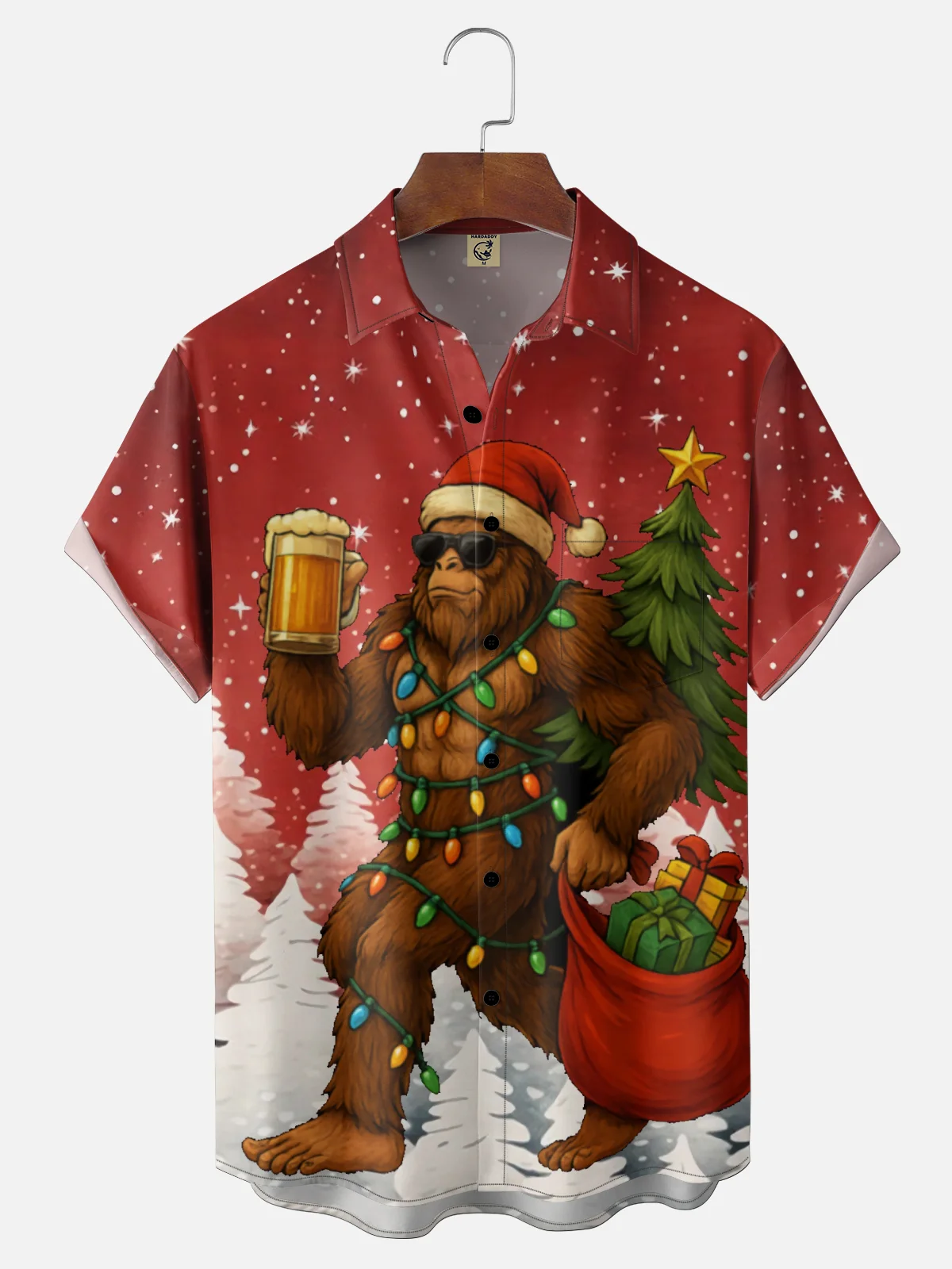 Moisture Wicking Christmas Beer Bigfoot Chest Pocket Hawaiian Shirt