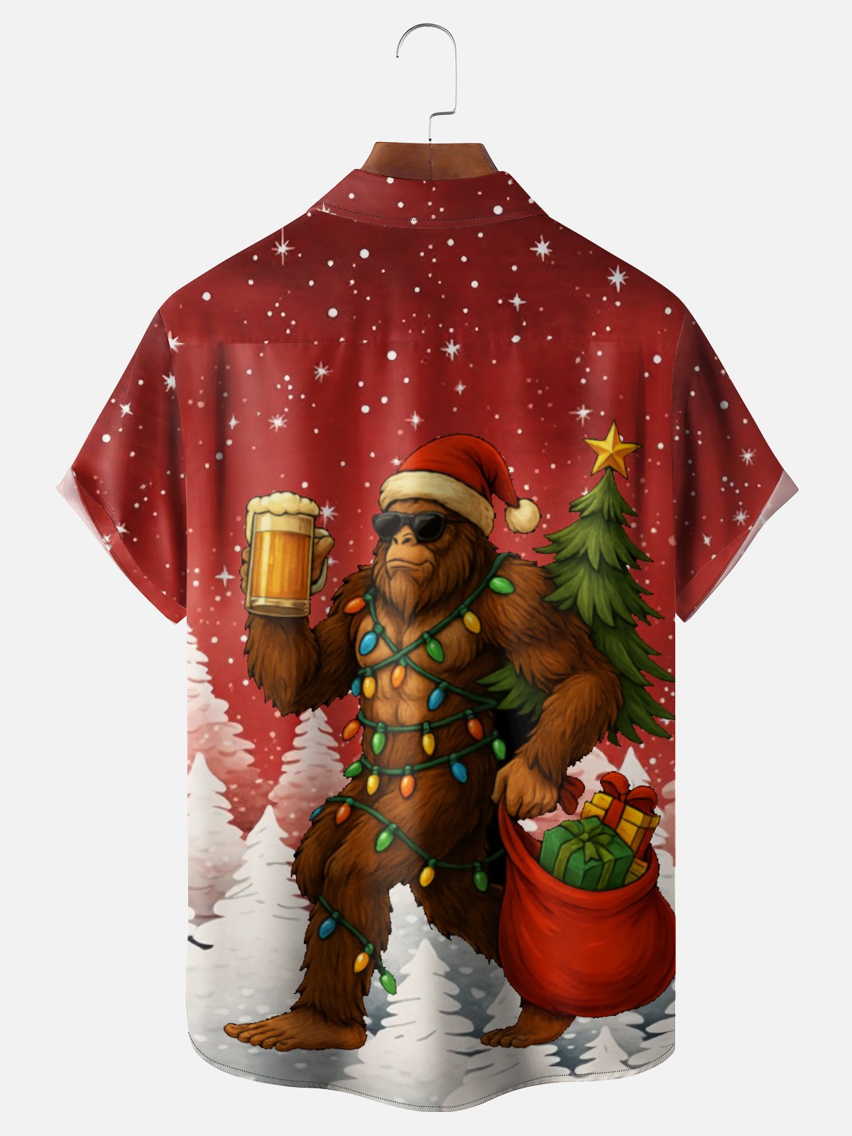 Moisture Wicking Christmas Beer Bigfoot Chest Pocket Hawaiian Shirt