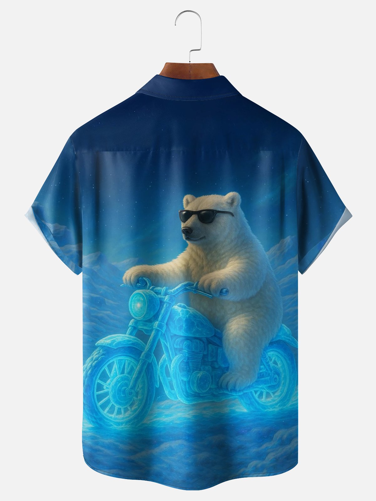 Moisture Wicking Fun Polar Bear Retro Motorcycle Chest Pocket Holiday Hawaiian Shirt