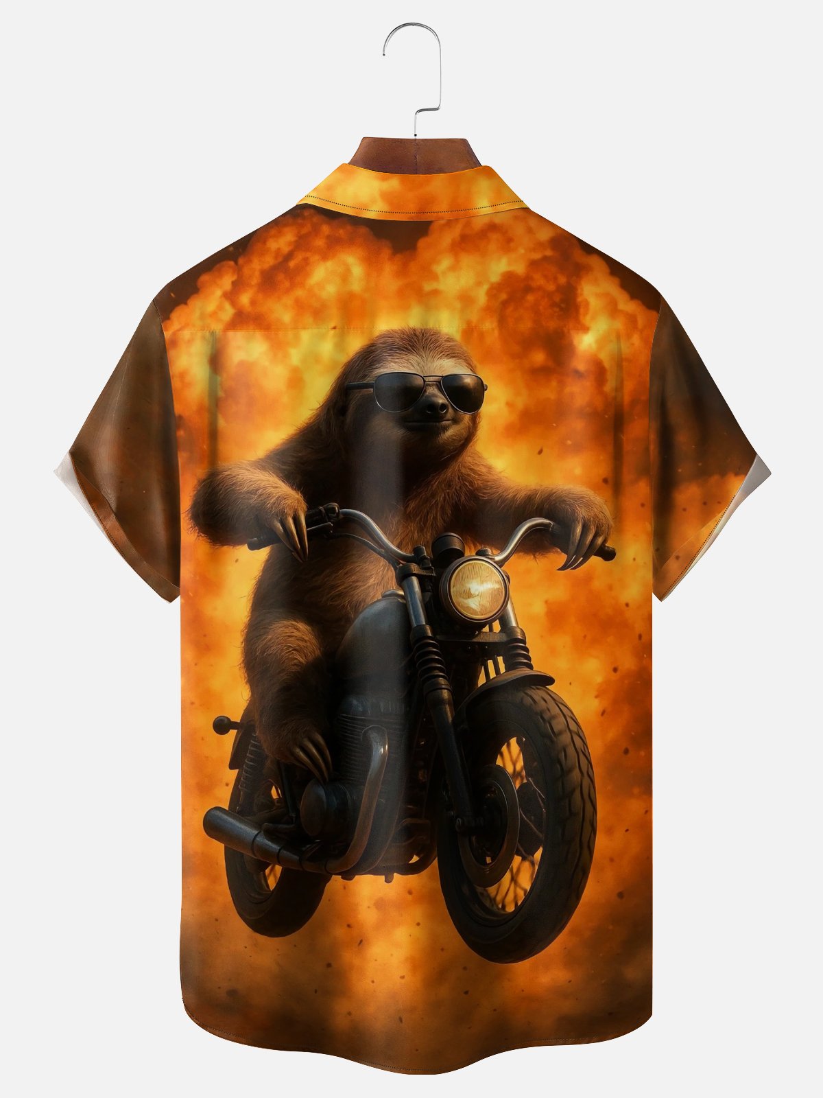 Moisture Wicking Fun Sloth Retro Motorcycle Chest Pocket Holiday Hawaiian Shirt