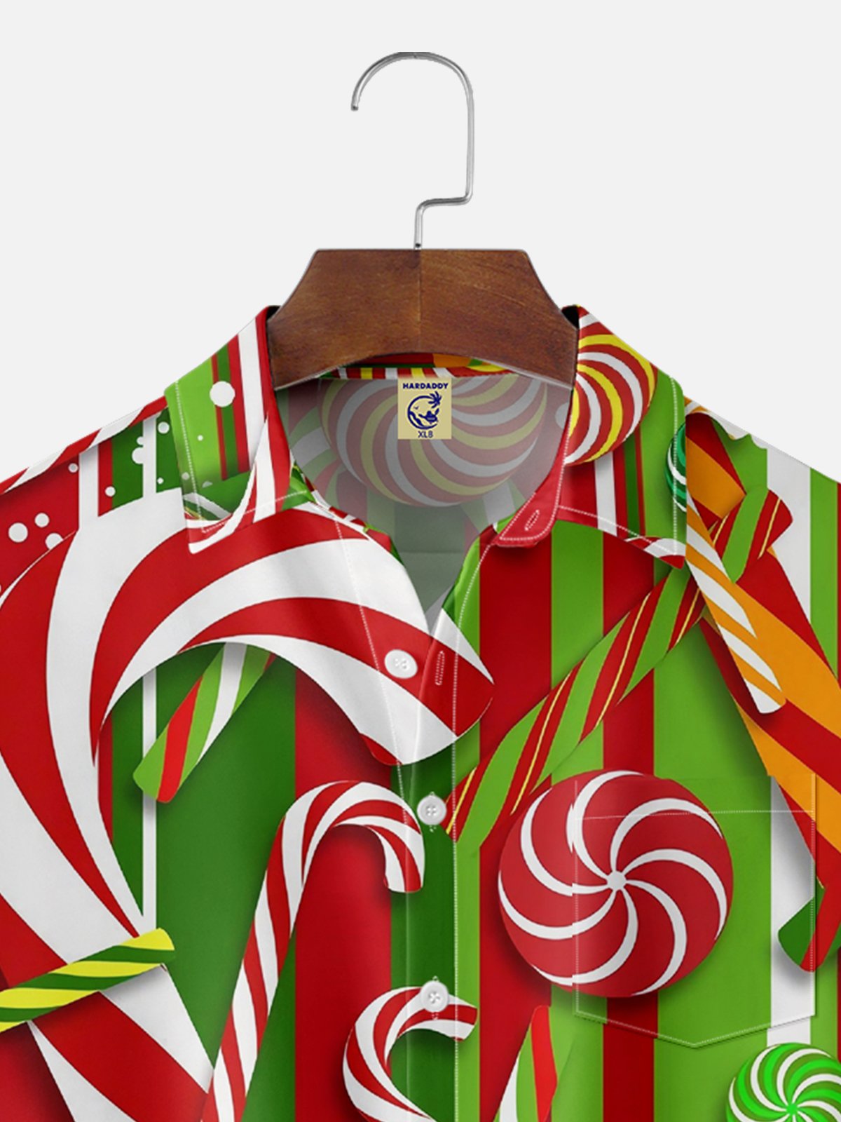Big Size Moisture-wicking Christmas Candy Canes Pocket Casual Shirt