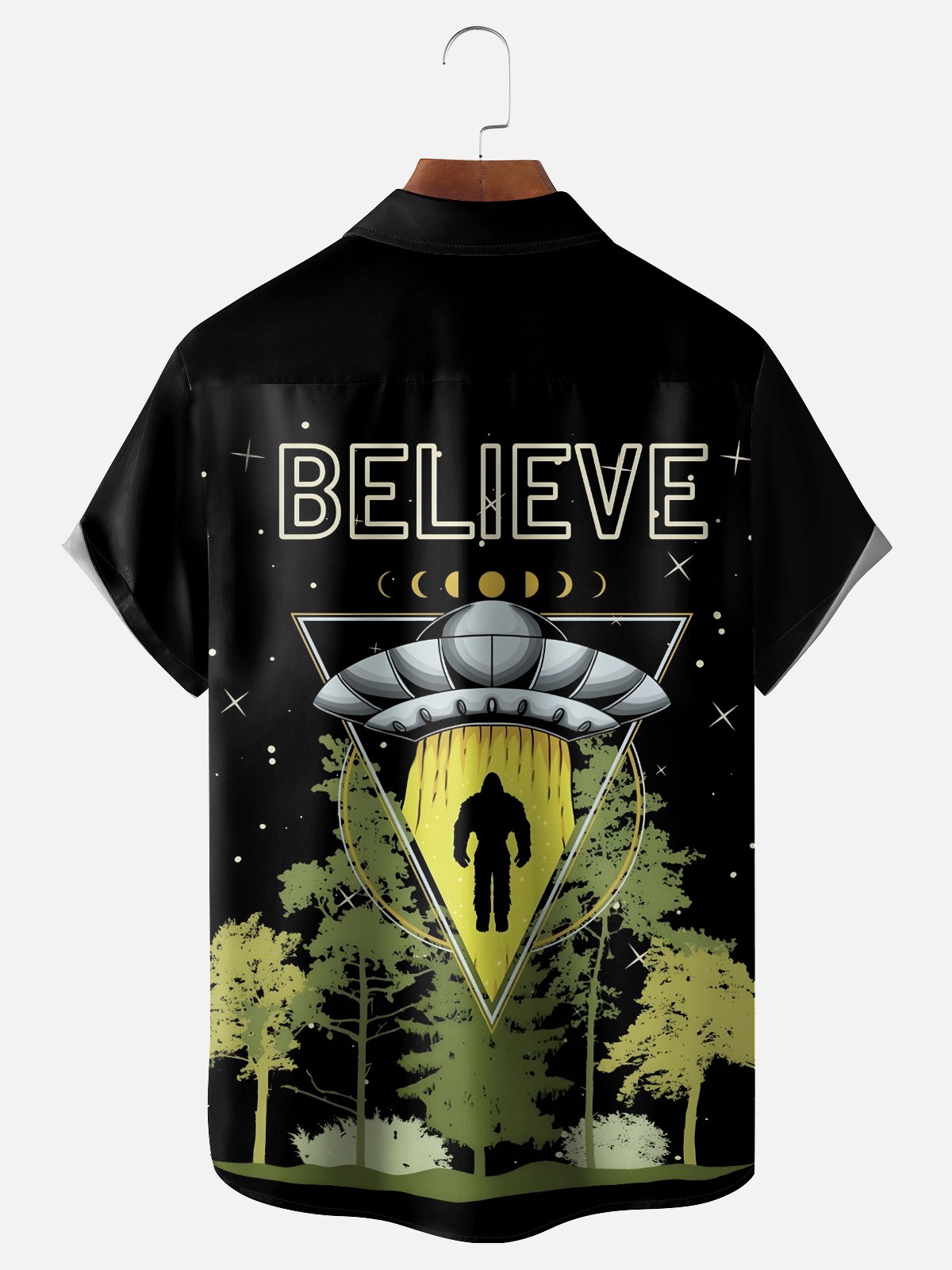 Moisture-wicking Believe UFO Bigfoot Chest Pocket Hawaiian Shirt