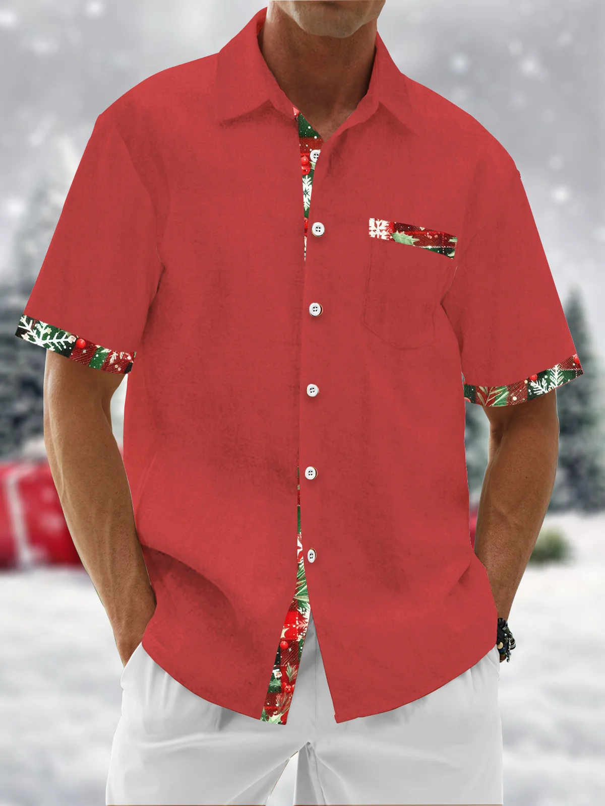 Moisture Wicking Patchwork Floral Chest Pocket Hawaiian Shirt