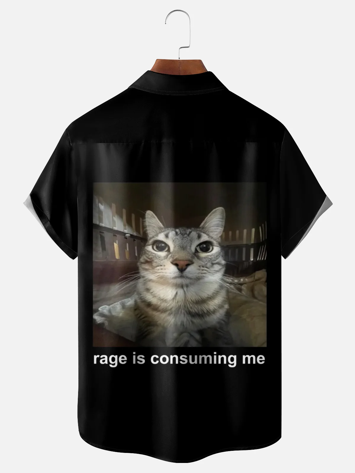 Moisture Wicking Fun Cat Chest Pocket Hawaiian Shirt