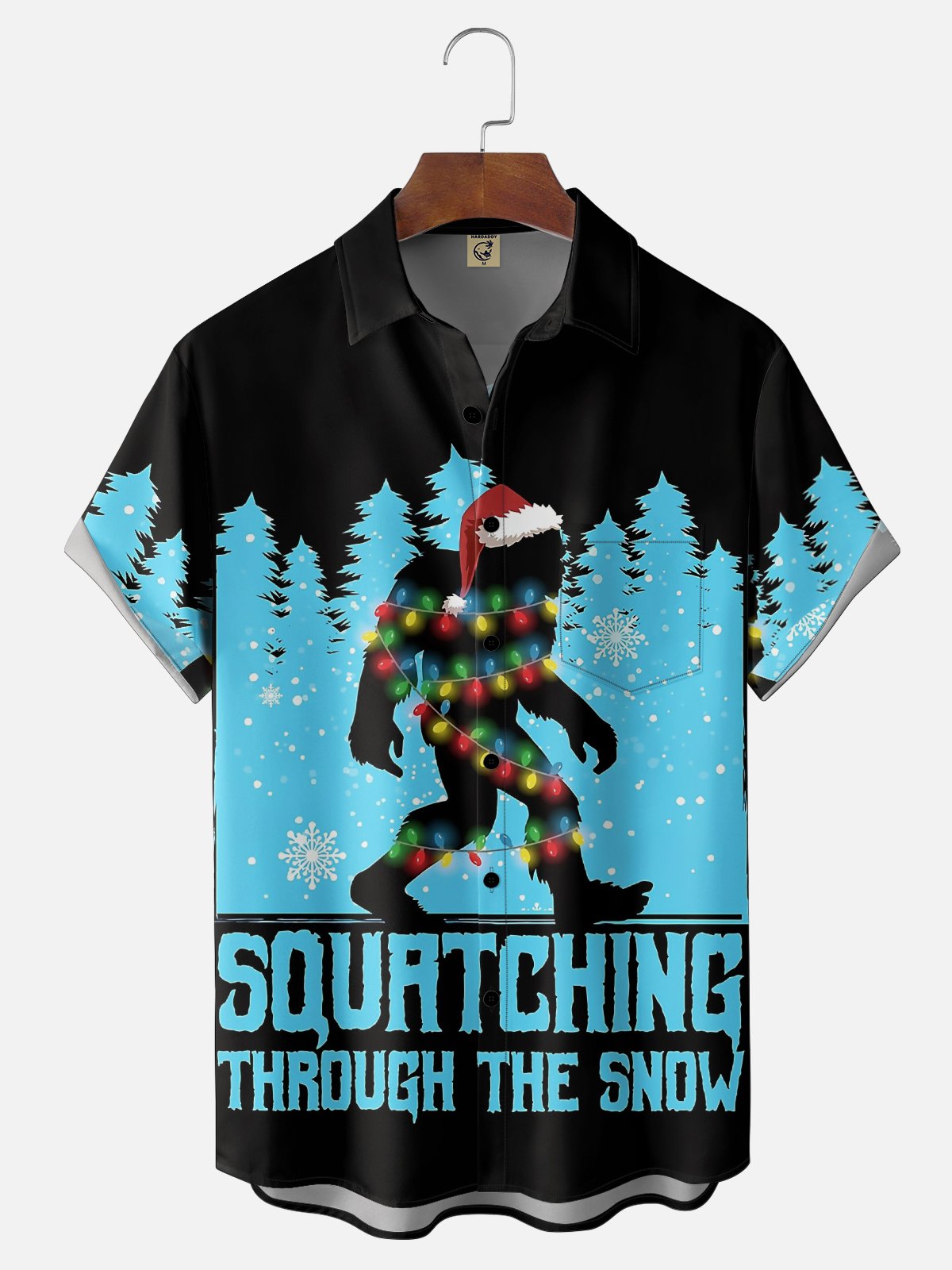 Moisture-wicking Christmas Bigfoot Squrtching Through The Snow Chest Pocket Holiday Shirt