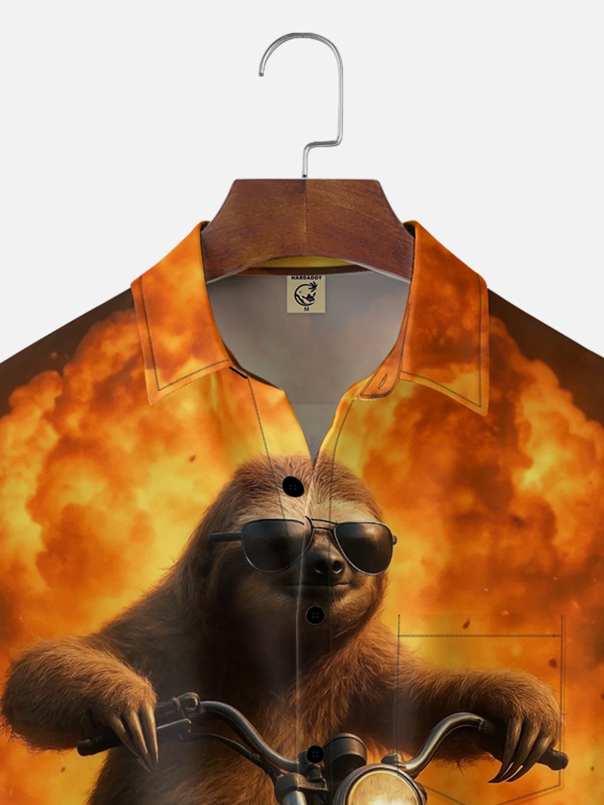 Moisture Wicking Fun Sloth Retro Motorcycle Chest Pocket Holiday Hawaiian Shirt