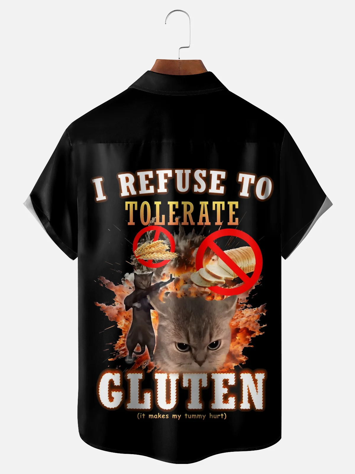 Moisture-wicking Cat I Refuse To Torelate Gluten It Makes My Tummy Hurt Chest Pocket Casual Shirt