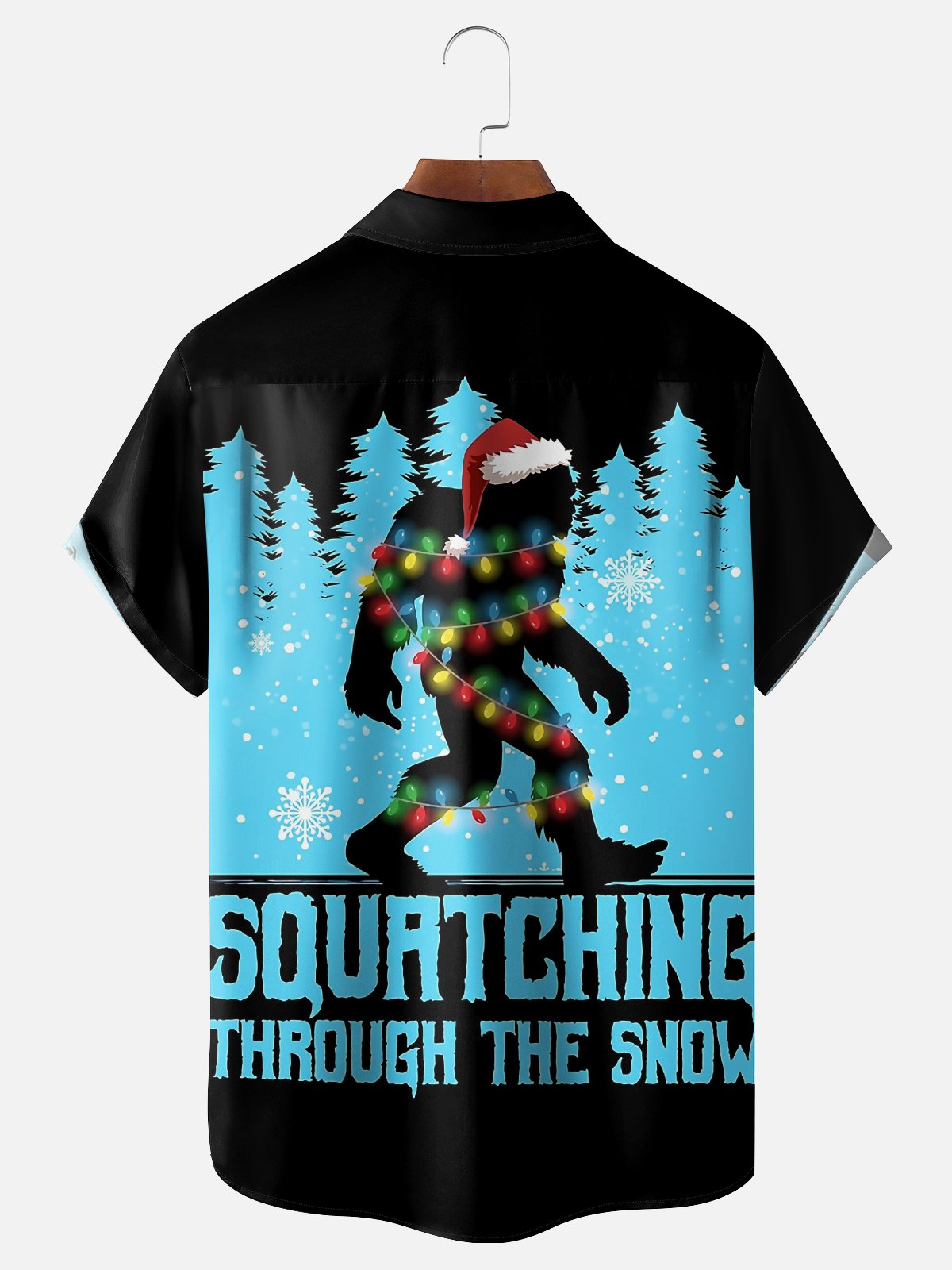 Moisture-wicking Christmas Bigfoot Squrtching Through The Snow Chest Pocket Holiday Shirt