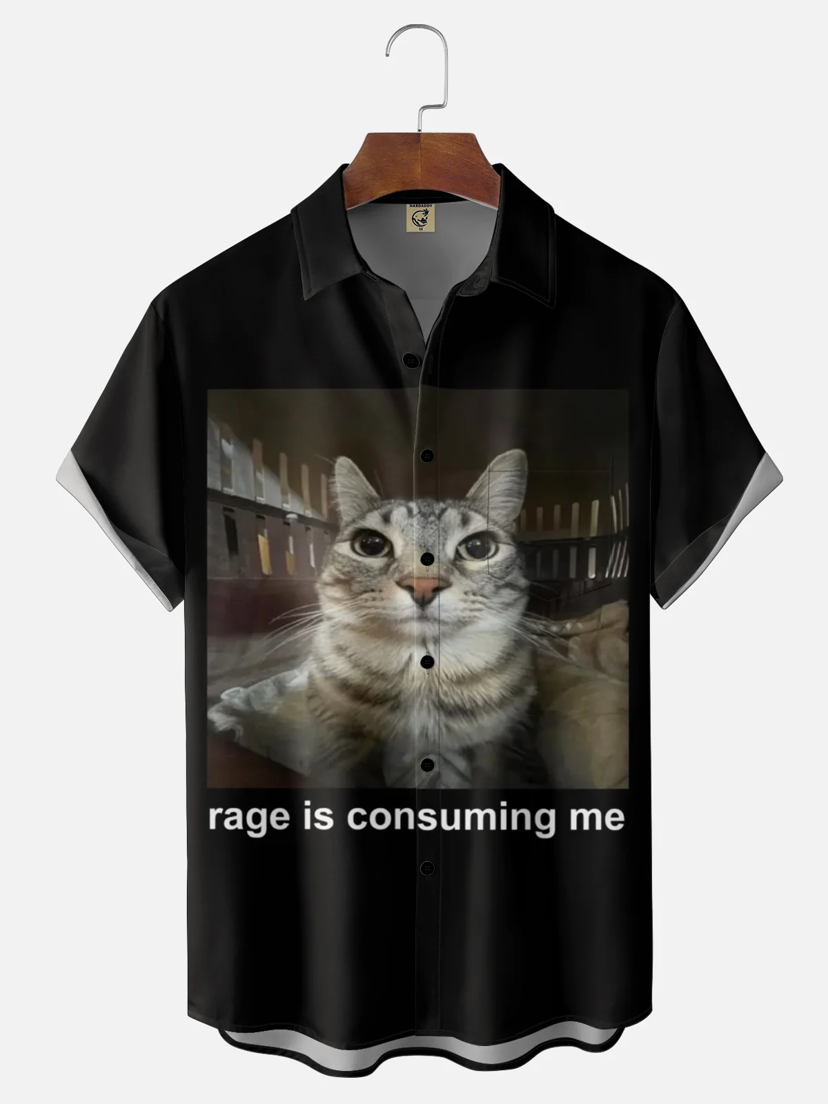 Moisture Wicking Fun Cat Chest Pocket Hawaiian Shirt