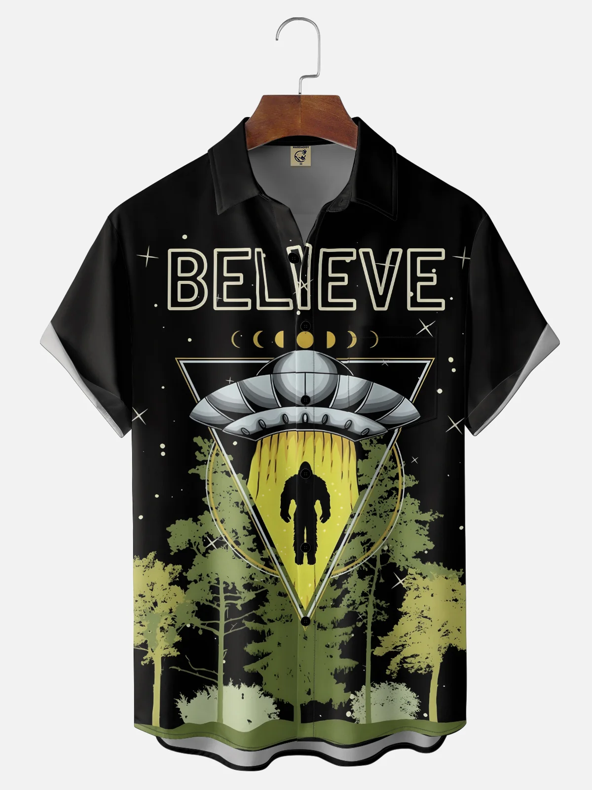 Moisture-wicking Believe UFO Bigfoot Chest Pocket Hawaiian Shirt