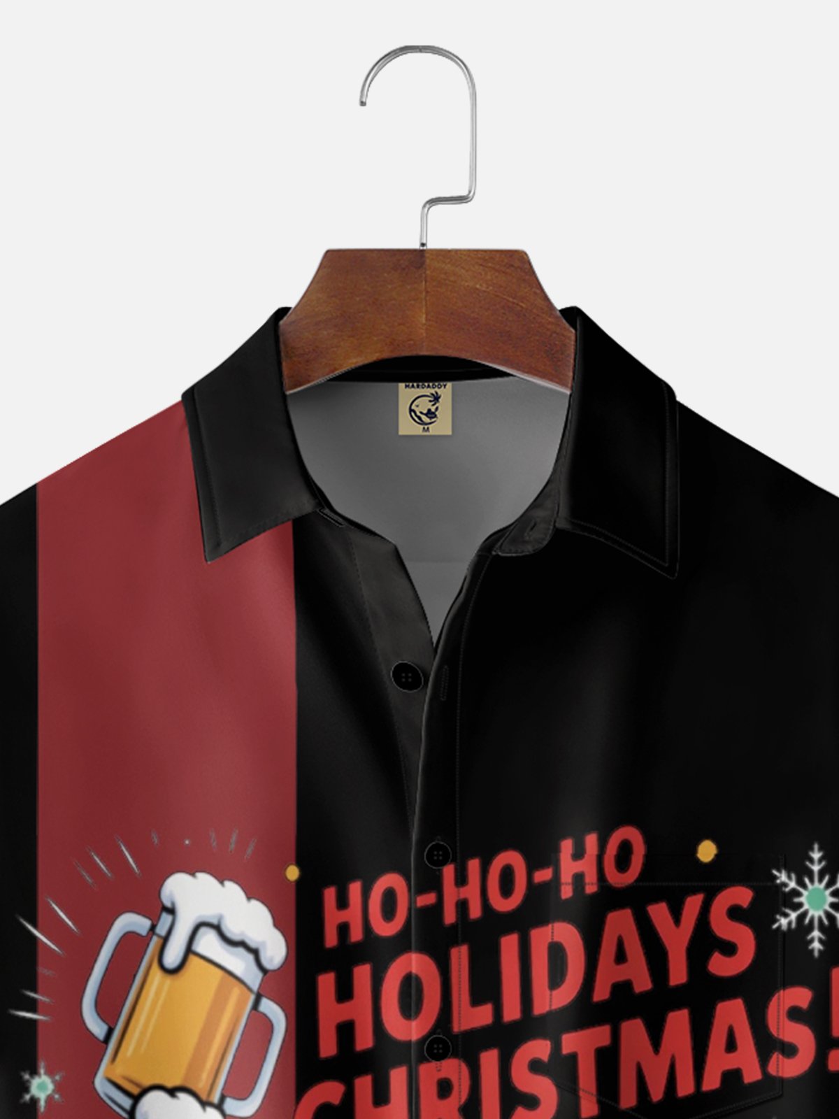 Moisture Wicking Christmas Beer Santa Claus Chest Pocket Bowling Holiday Shirt