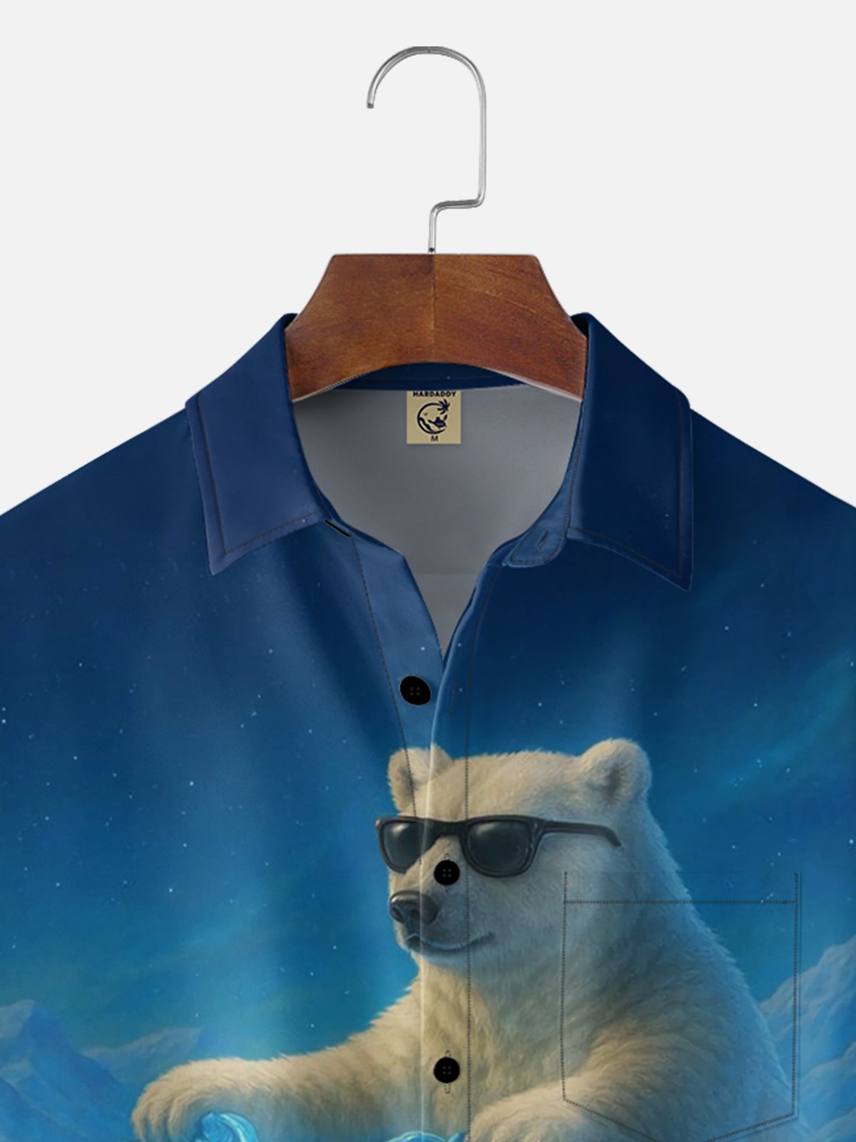 Moisture Wicking Fun Polar Bear Retro Motorcycle Chest Pocket Holiday Hawaiian Shirt