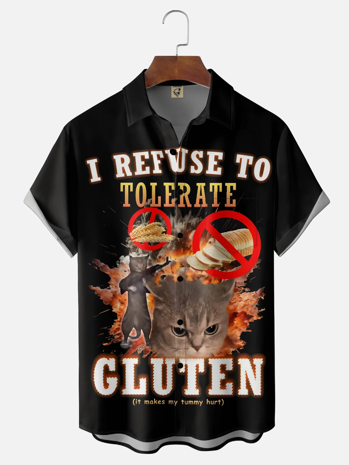 Moisture-wicking Cat I Refuse To Torelate Gluten It Makes My Tummy Hurt Chest Pocket Casual Shirt