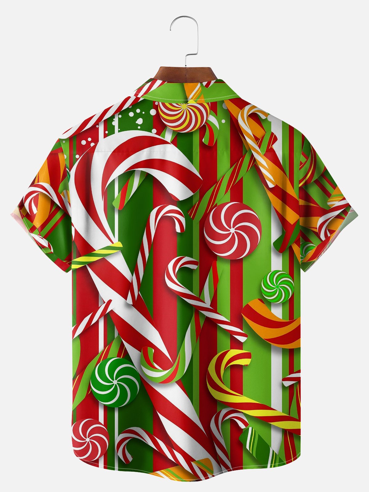 Big Size Moisture-wicking Christmas Candy Canes Pocket Casual Shirt
