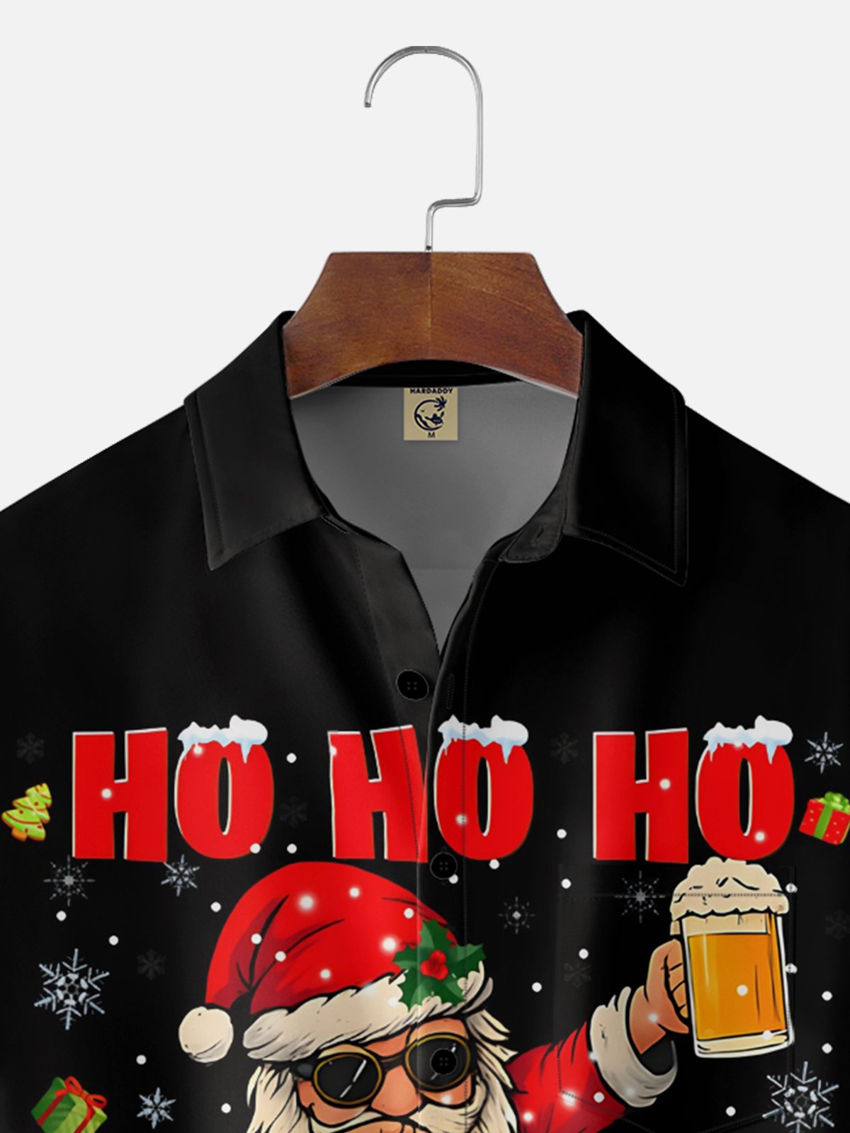 Moisture Wicking Beer Merry Christmas Chest Pocket Holiday Shirt