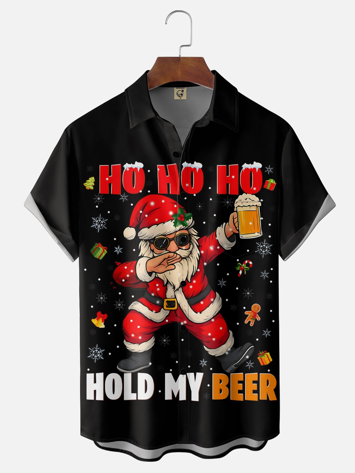 Moisture Wicking Beer Merry Christmas Chest Pocket Holiday Shirt