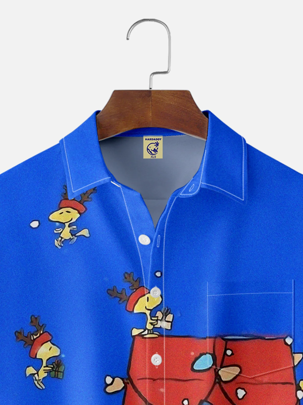 Big Size Moisture-wicking Christmas Red House Christmas Tree Fun Chest Pocket Casual Shirt