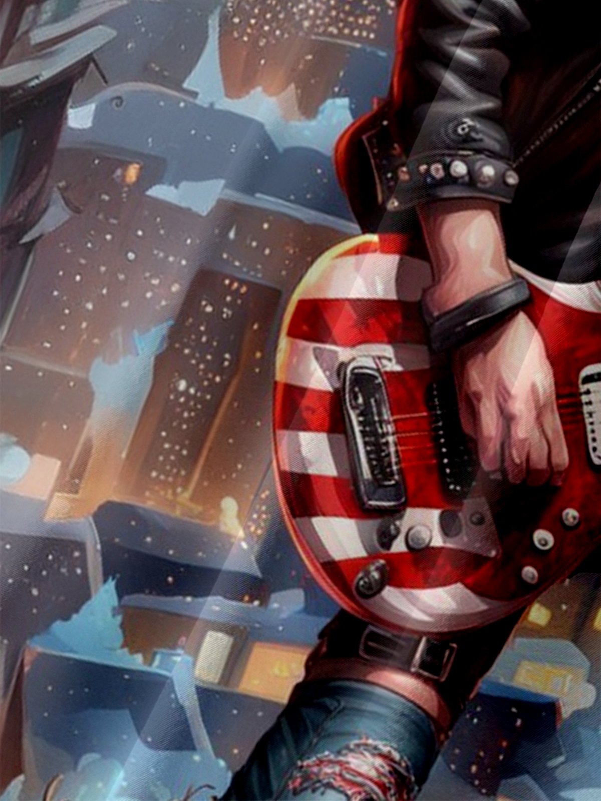 Moisture Wicking Rock Music Guitar Santa Claus Chest Pocket Holiday Shirt