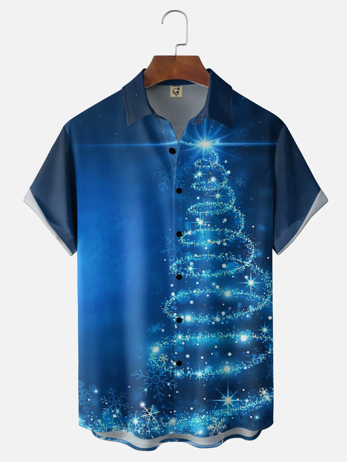 Moisture Wicking Abstract Gradient Color Christmas Tree Chest Pocket Holiday Shirt