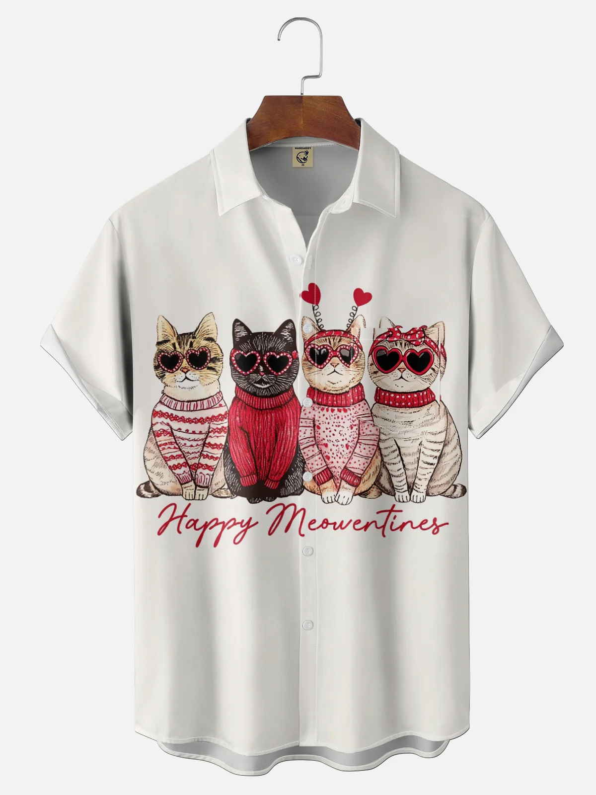 Moisture-wicking Happy Meowentine Cat Valentine's Day Chest Pocket Casual Shirt