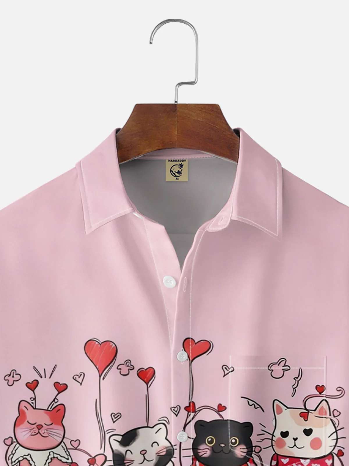 Moisture-wicking Valentine‘s Day Cats Heart Chest Pocket Casual Shirt