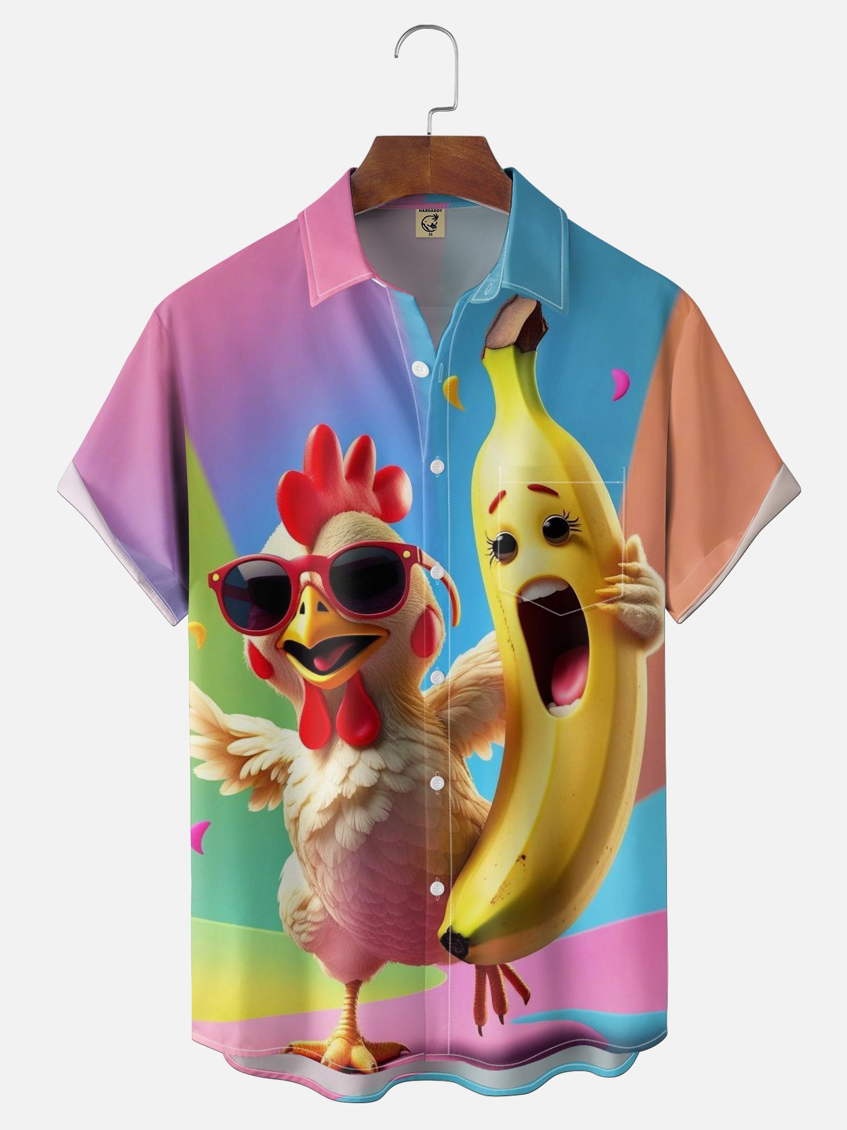 Moisture Wicking Fun Crazy Chicken & Banana Chest Pocket Holiday Shirt