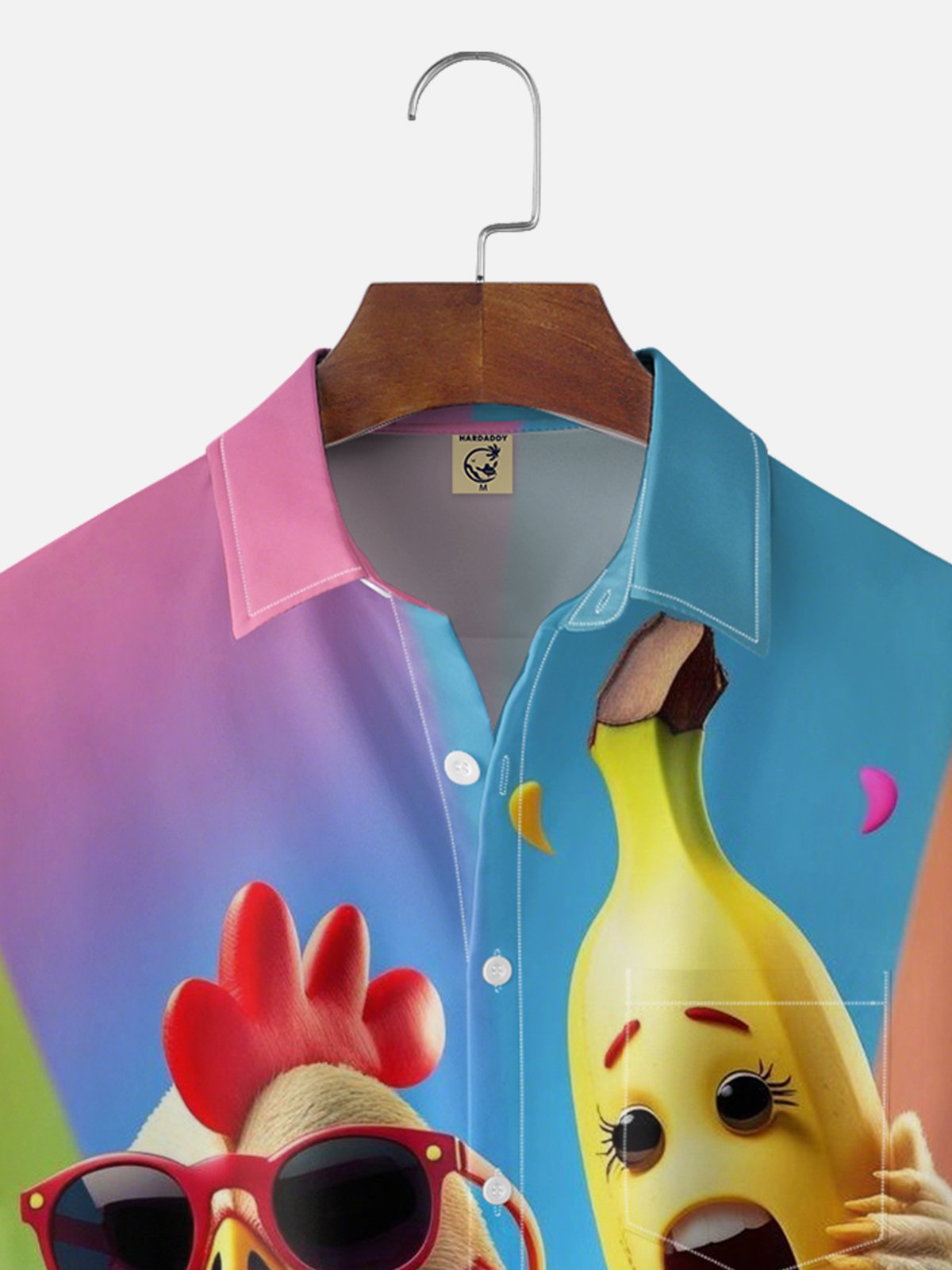 Moisture Wicking Fun Crazy Chicken & Banana Chest Pocket Holiday Shirt