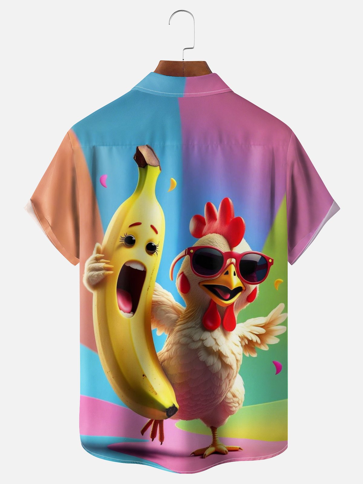 Moisture Wicking Fun Crazy Chicken & Banana Chest Pocket Holiday Shirt