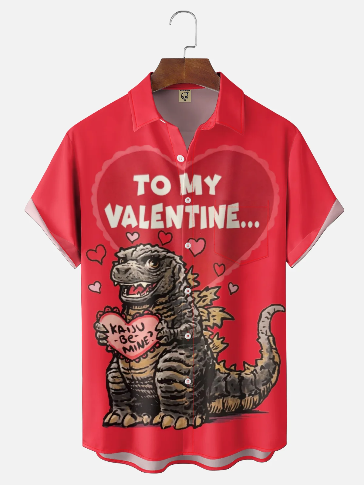 Moisture-wicking Valentine‘s Day Godzilla Chest Pocket Casual Shirt