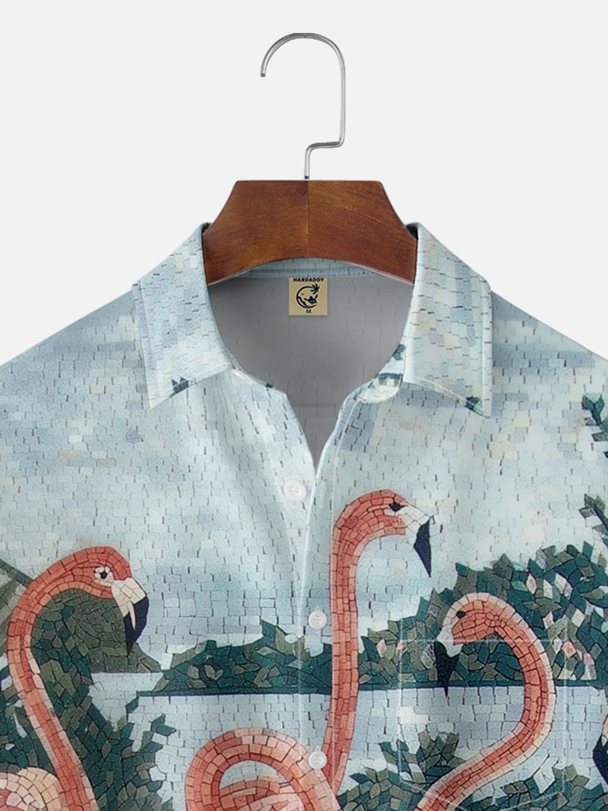Moisture-wicking Flamingo Mosaic Art Chest Pocket Hawaiian Shirt