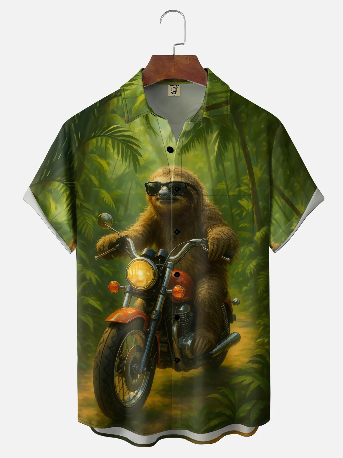 Moisture Wicking Retro Sloth Motorcycle Chest Pocket Holiday Shirt