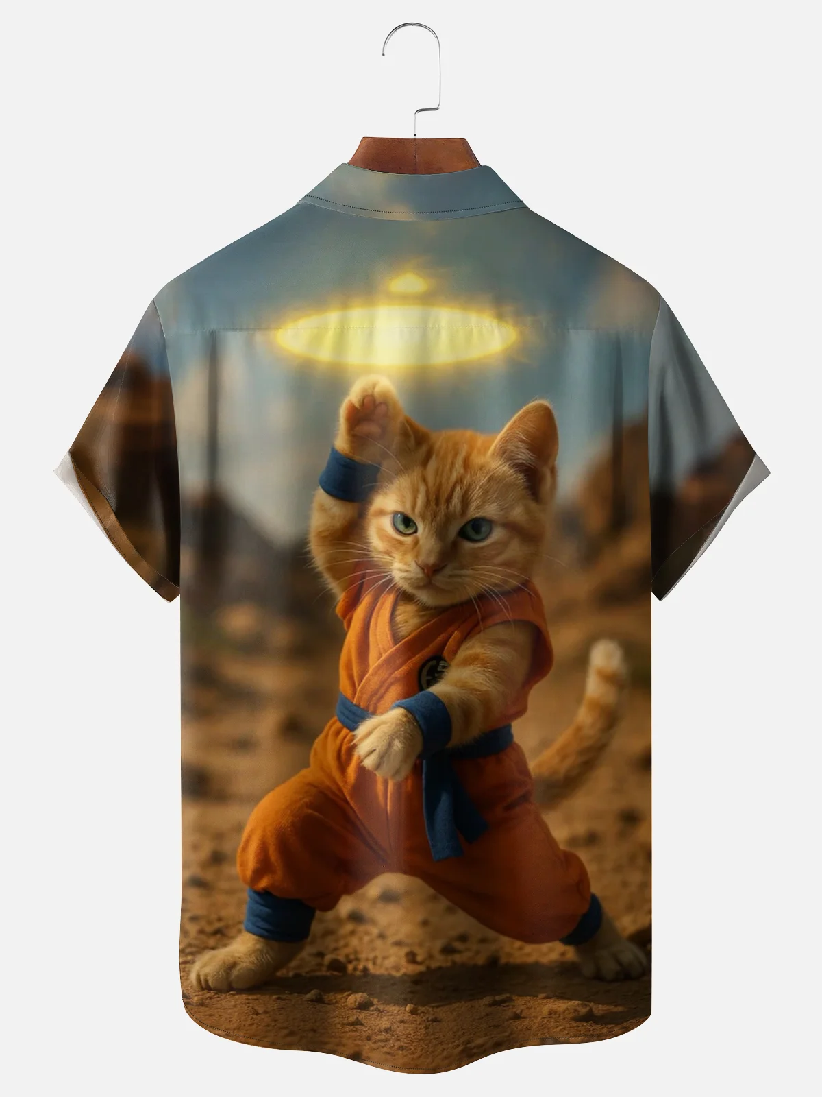 Moisture-wicking Kung Fu Cat Fun Chest Pocket Hawaiian Shirt