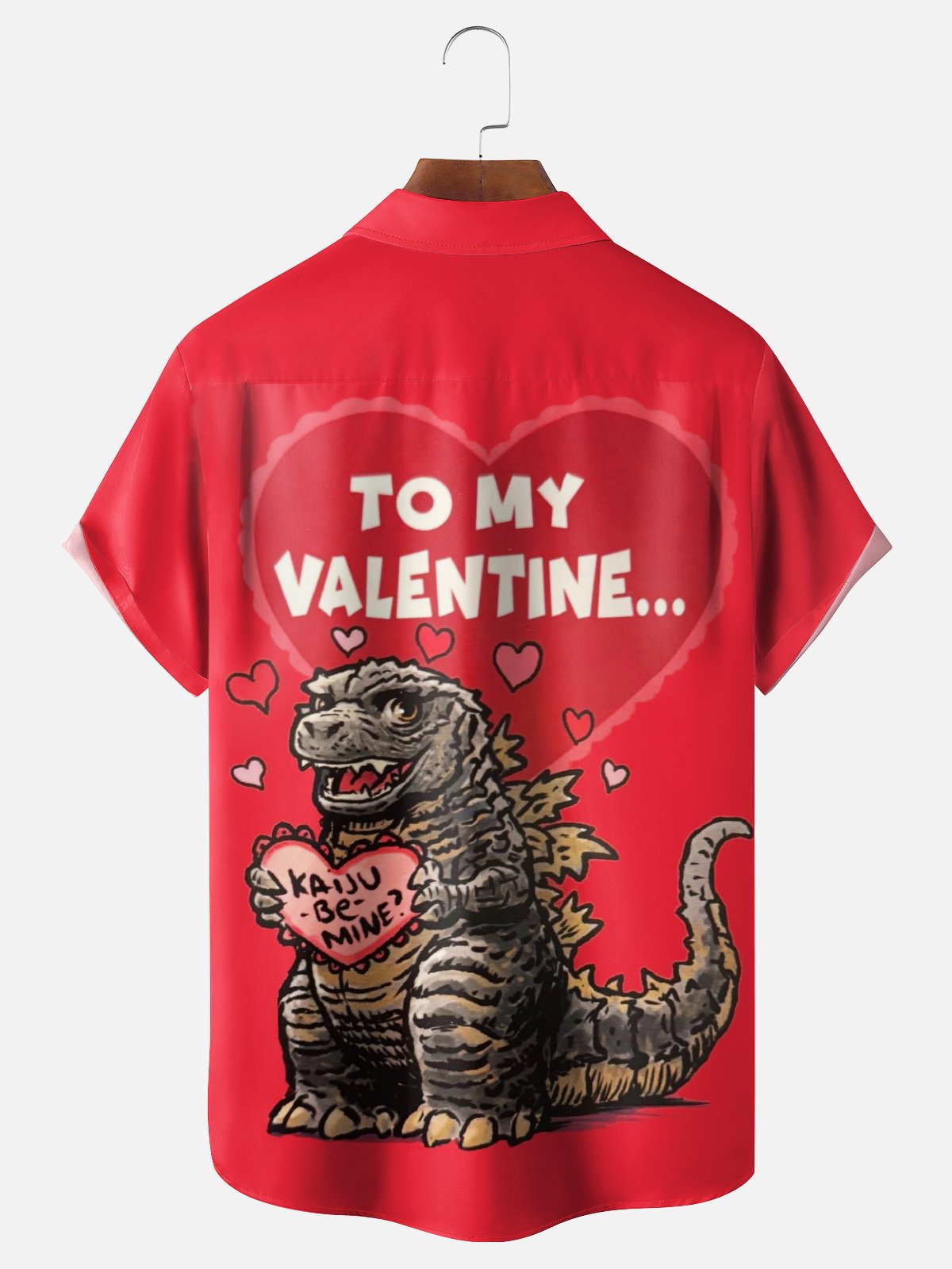Moisture-wicking Valentine‘s Day Godzilla Chest Pocket Casual Shirt