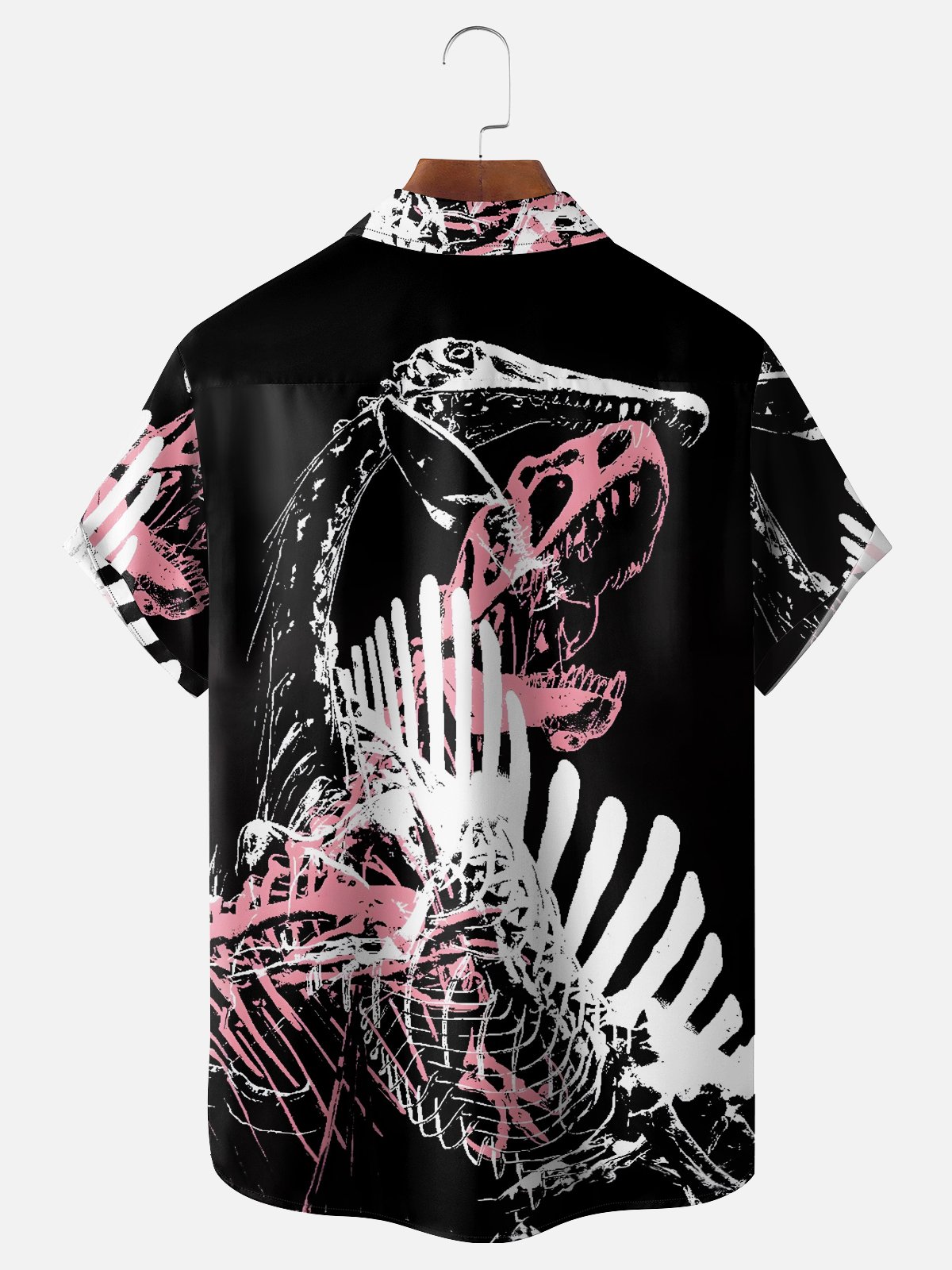 Moisture-wicking Rock Punk Dinosaur Skull Art Music Festival Chest Pocket Casual Shirt