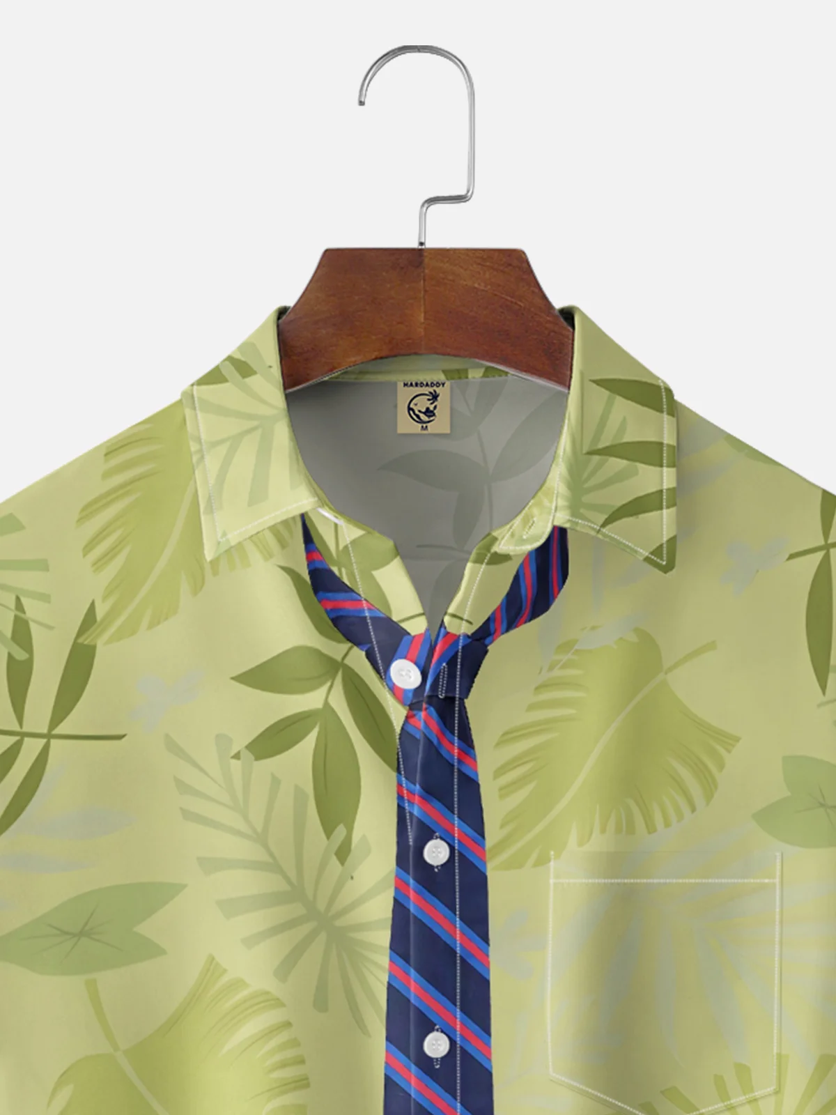 Moisture-wicking Tropical Leaf Holiday Red Fox Role Play Chest Pocket Hawaiian Shirt