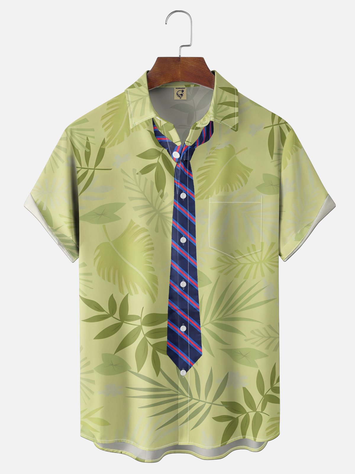 Moisture-wicking Tropical Leaf Holiday Red Fox Role Play Chest Pocket Hawaiian Shirt