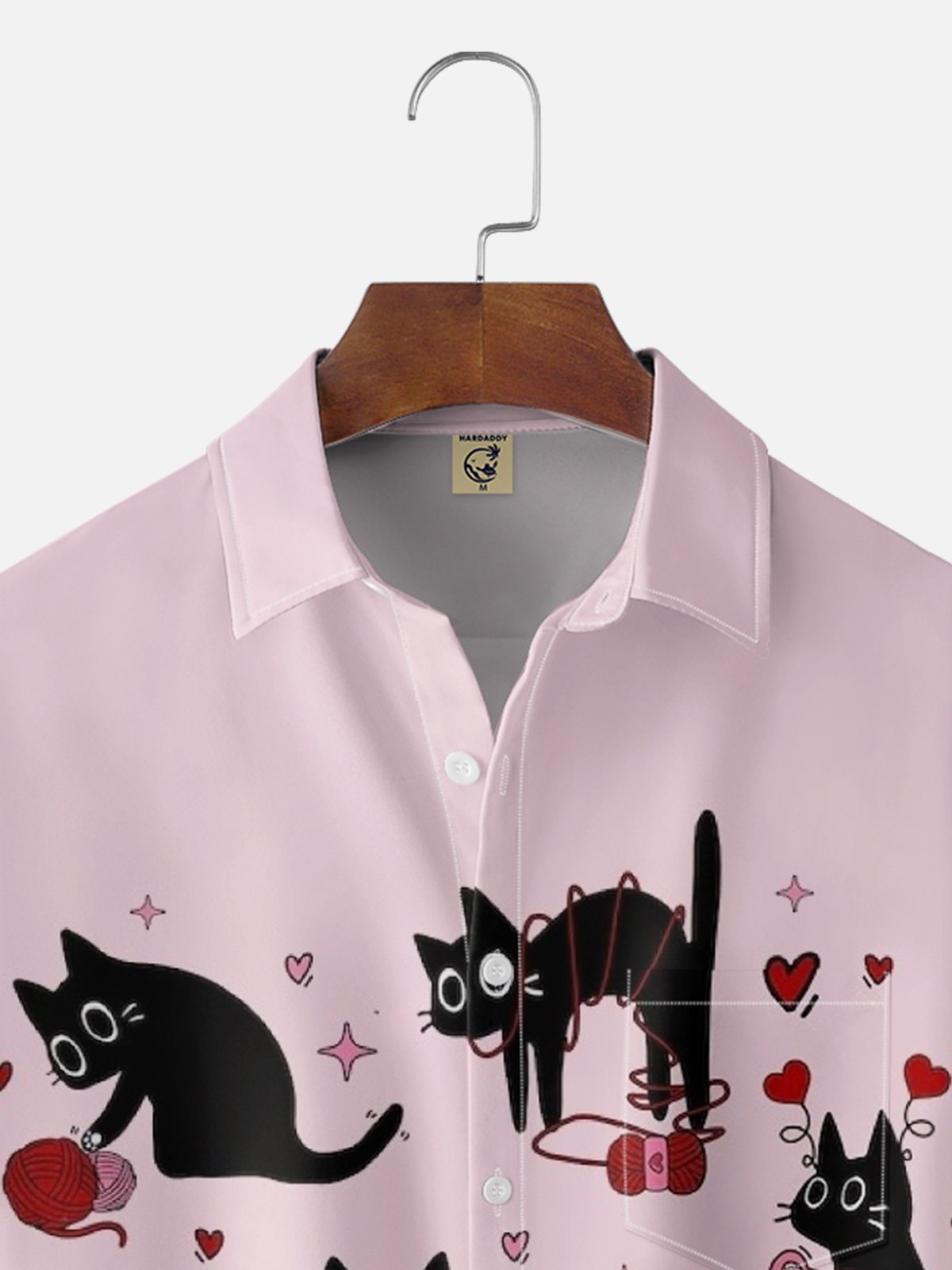 Moisture-wicking Valentine Cat Heart Chest Pocket Casual Shirt
